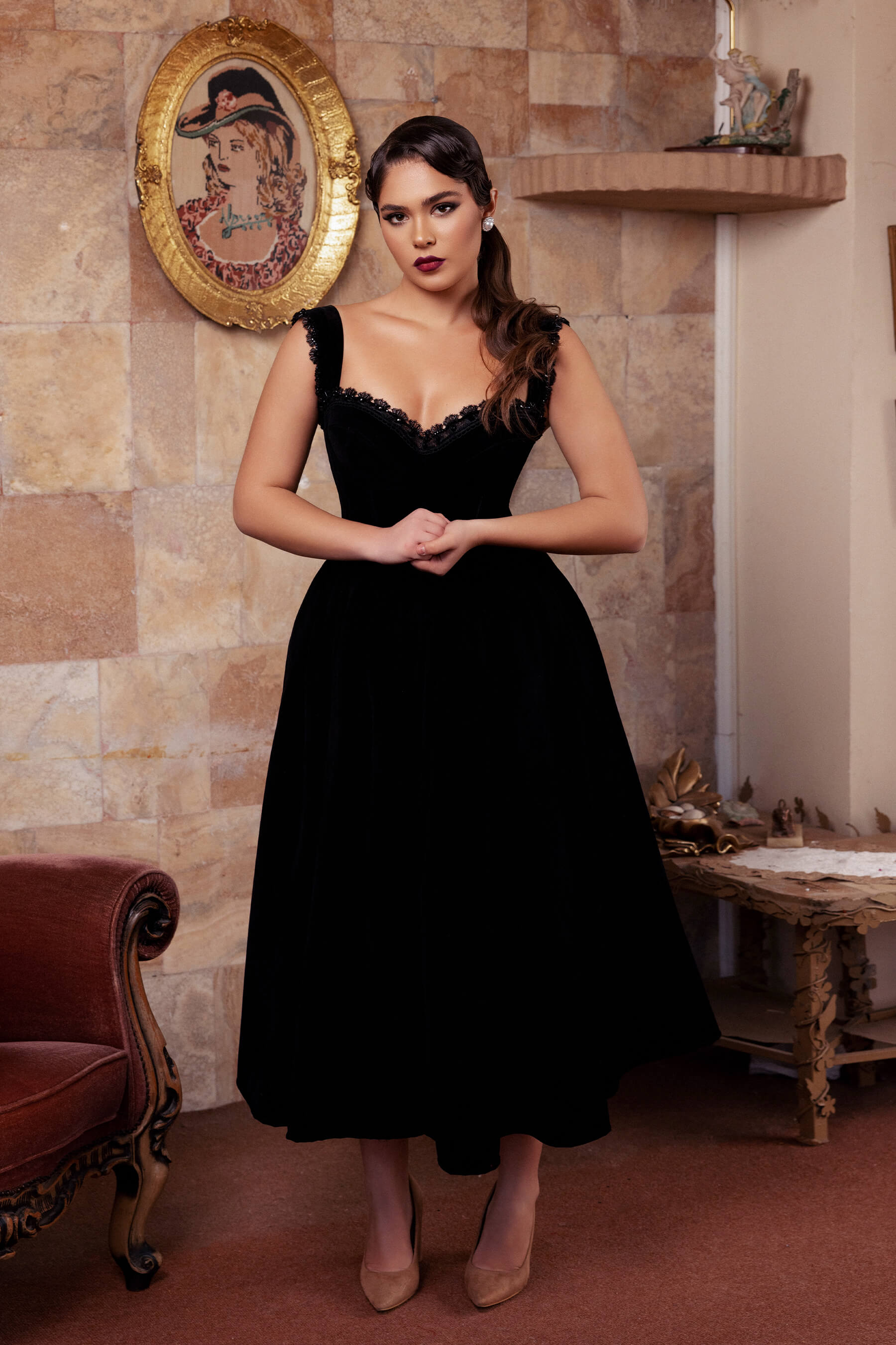 green emerald velvet dress Bead-Trimmed Long Prom Dress: Stella Couture 26166 Red / 0 main image 0